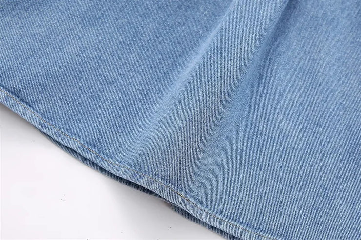 Crystal-Dew Embellished Cropped Denim Shirt