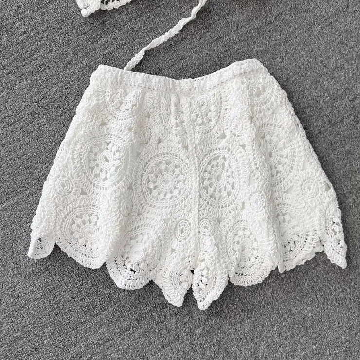 Two Piece Sets Women Summer Knit Camisole Elastic Waist Shorts