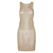 Neck Cut Out Circle Decoration Slim Beach Knit Mini Dress Women