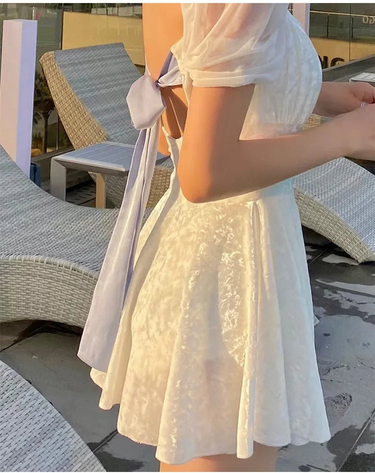 White One-Piece Velvet Backless Swimwear for Women