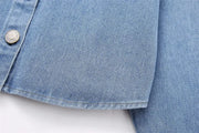 Crystal-Dew Embellished Cropped Denim Shirt