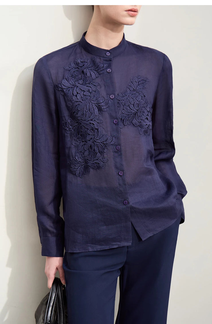 Magnolia Crest Embroidered Ramie Blouse