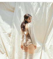White One-Piece Velvet Backless Swimwear for Women
