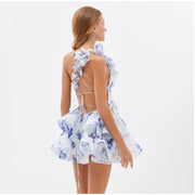 Petal Mirage Open-Back Ruffle Dress