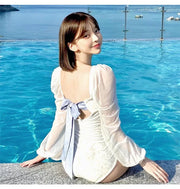 White One-Piece Velvet Backless Swimwear for Women
