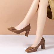 Regency Charm Square-Toe Buckle Heels