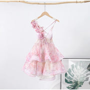 Petal Mirage Open-Back Ruffle Dress