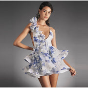 Petal Mirage Open-Back Ruffle Dress