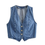 Women's 2 Pieces Sets Blue Denim Vest and Midi Skirt