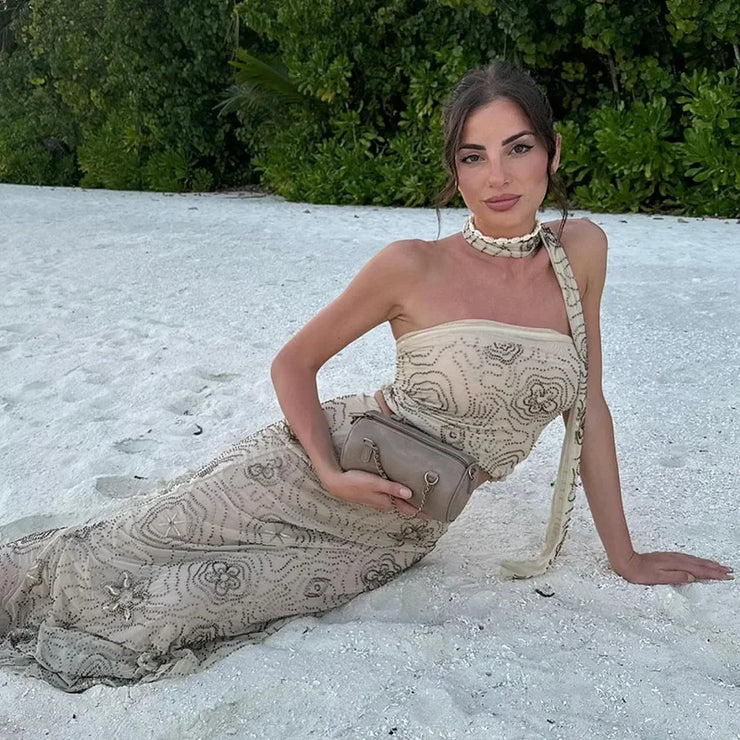 Women Halter Sleeveless Backless Tanks Slim Mermaid Long Skirt