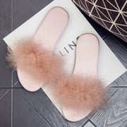 Ladies Flat Slippers with Fur