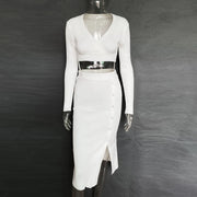 Knit Two-Piece stylish skirt & V Neck Outfit Set