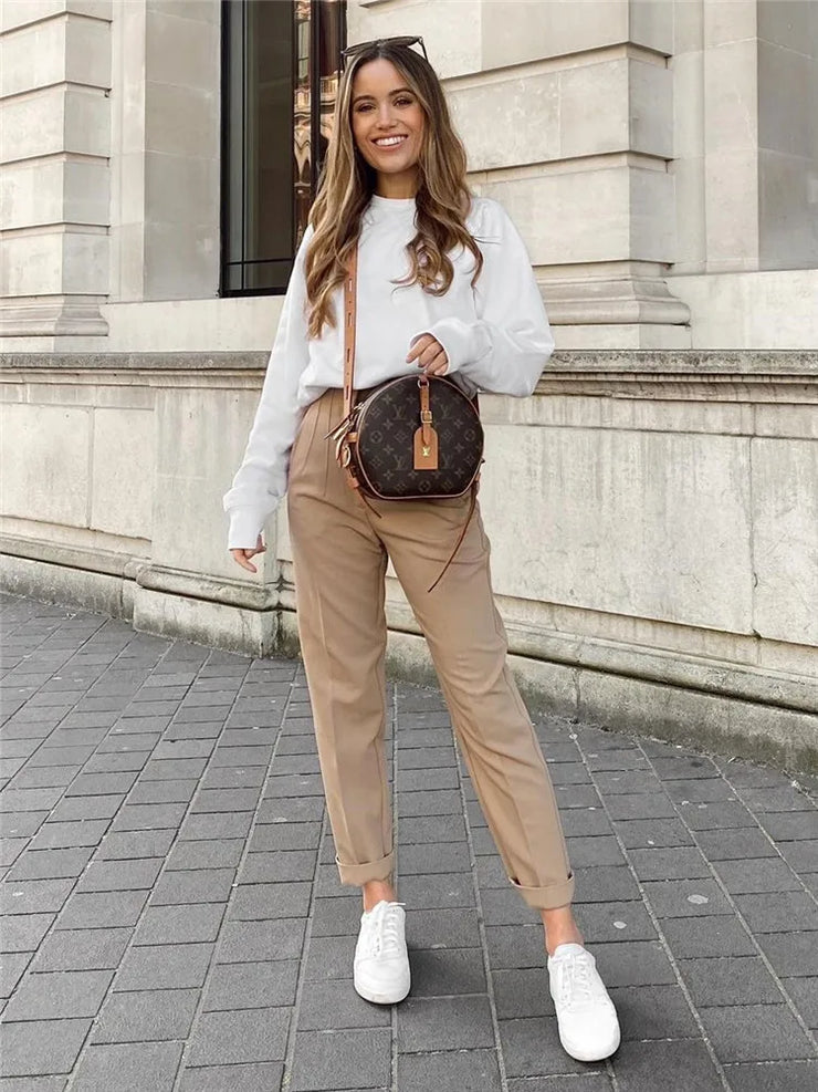 Autumn Trouser Suits High Waisted Office Casual Woman Pants