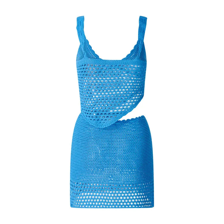 Women Summer 2 Piece Crochet Knit Camisole & Skirt Outfits