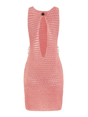 Neck Cut Out Circle Decoration Slim Beach Knit Mini Dress Women