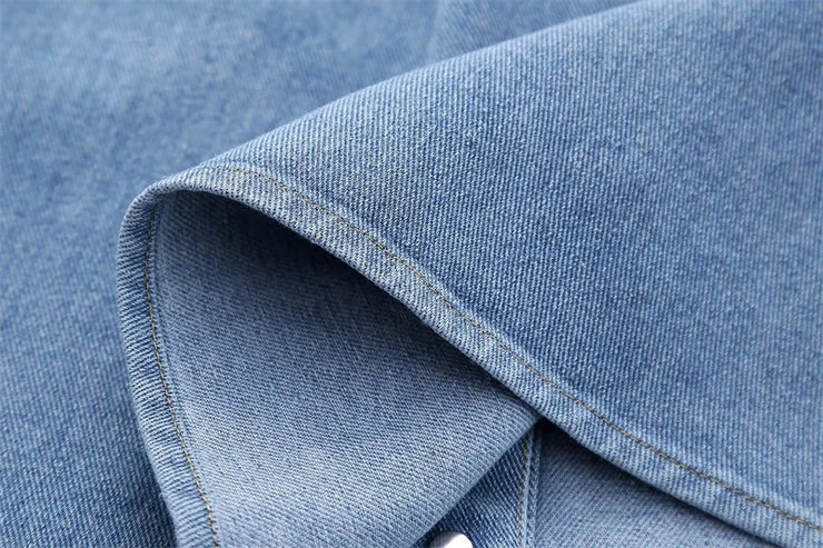 Crystal-Dew Embellished Cropped Denim Shirt