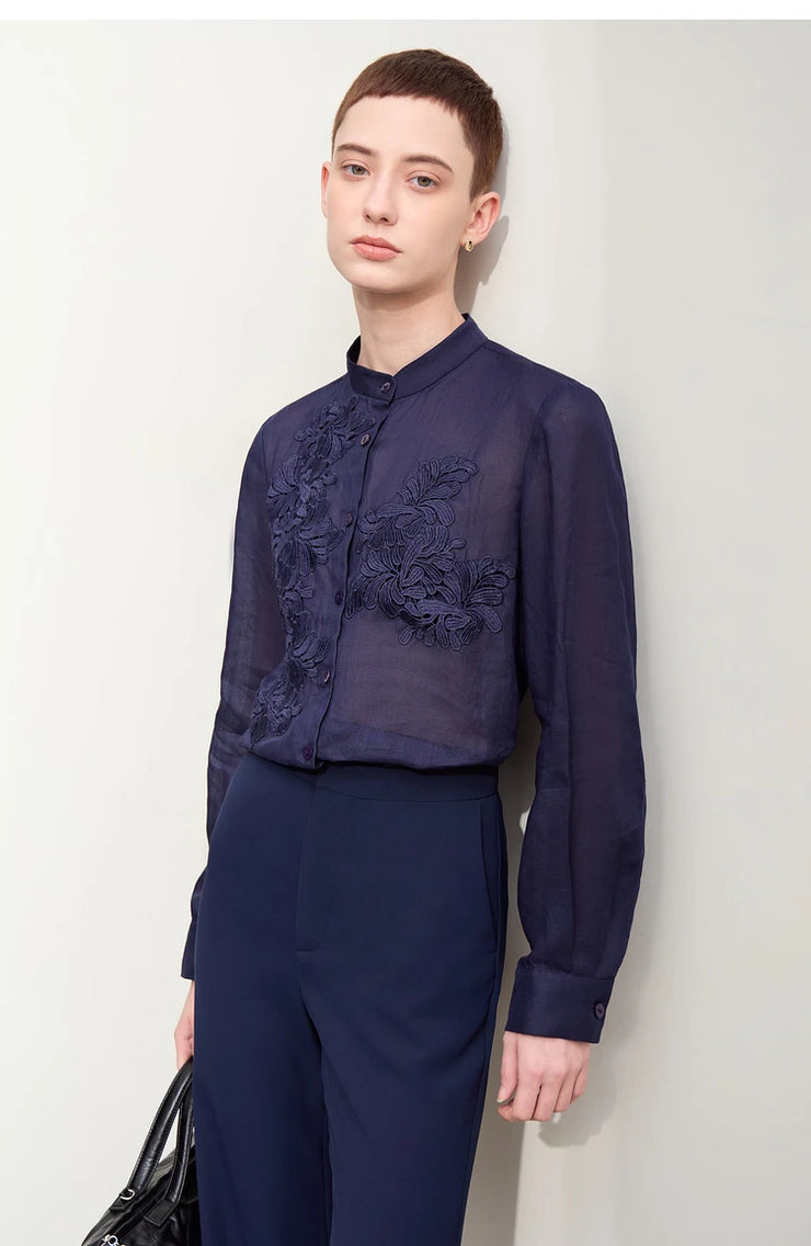 Magnolia Crest Embroidered Ramie Blouse