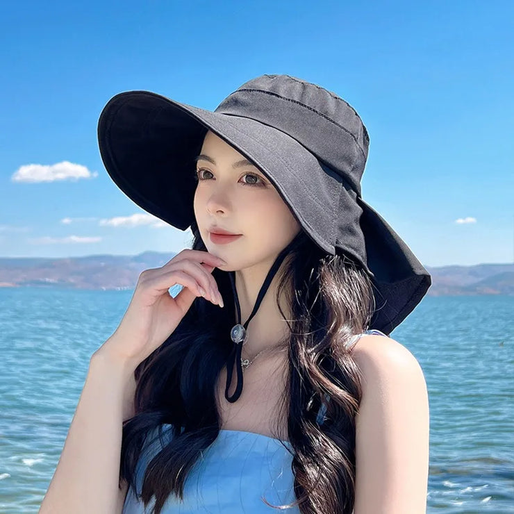Outdoor Hat Anti UV Neck Protection with Bowknot Wide Brim