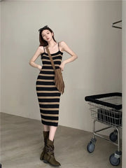 Chic Slim Fit Striped Wrap Dress