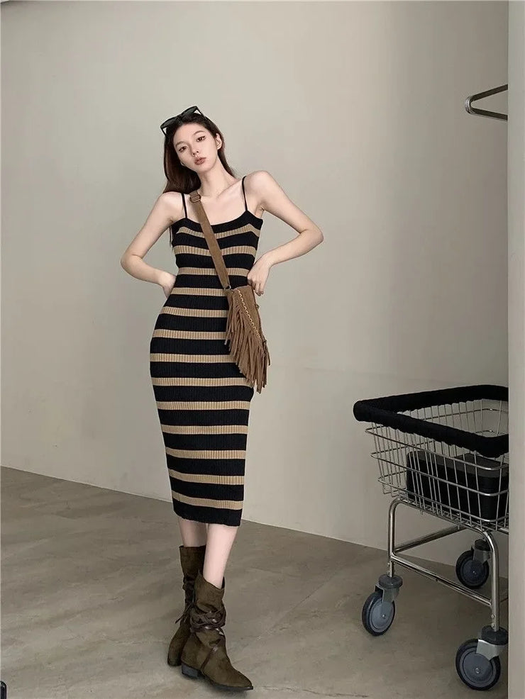 Chic Slim Fit Striped Wrap Dress