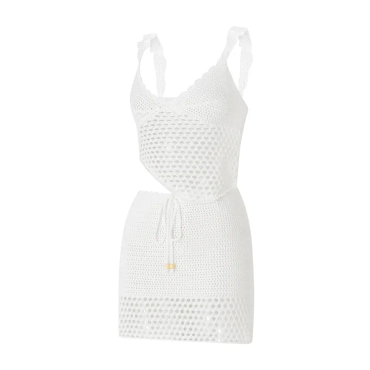 Women Summer 2 Piece Crochet Knit Camisole & Skirt Outfits