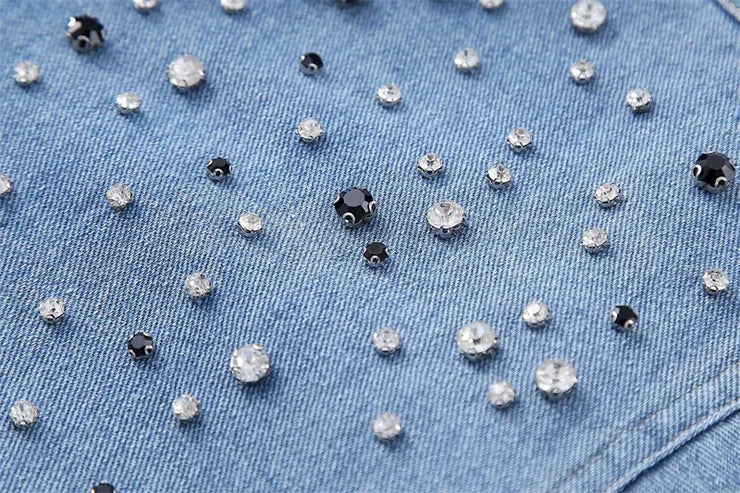 Crystal-Dew Embellished Cropped Denim Shirt