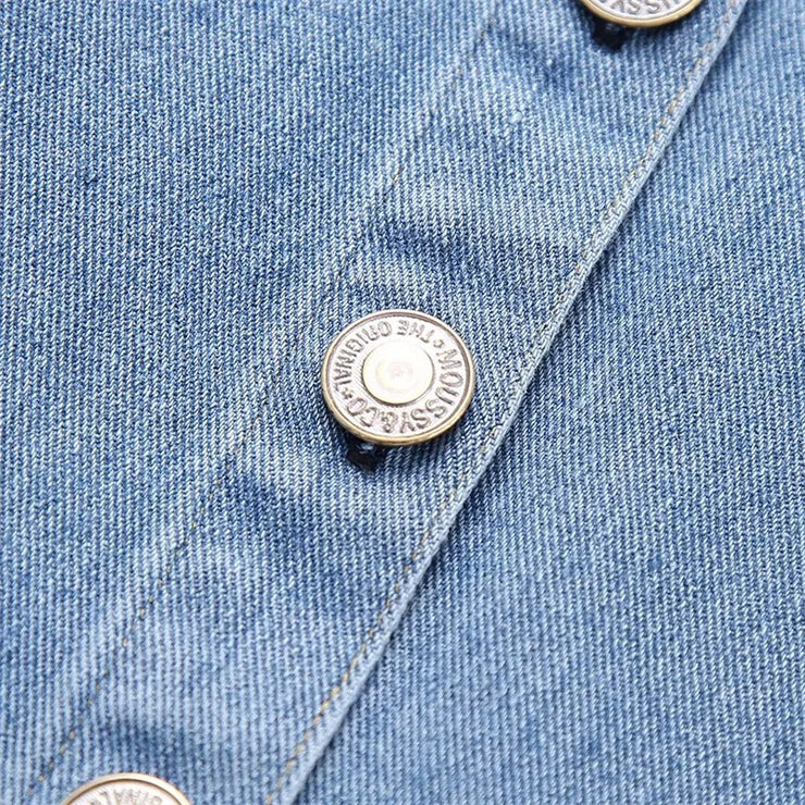 Crystal-Dew Embellished Cropped Denim Shirt