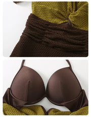 Olive Mocha Flutter-Knit Swimsuit Dress