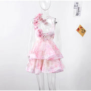 Petal Mirage Open-Back Ruffle Dress