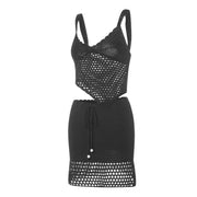 Women Summer 2 Piece Crochet Knit Camisole & Skirt Outfits