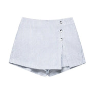 Lady Vest Skirt Shorts Set Women Casual Suits V-Neck Striped Outfits