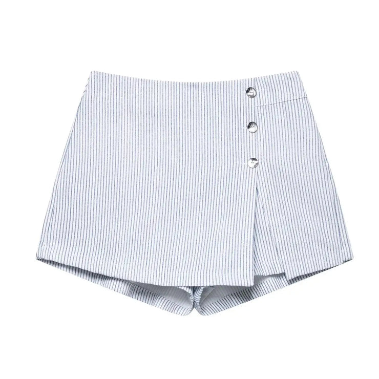 Lady Vest Skirt Shorts Set Women Casual Suits V-Neck Striped Outfits