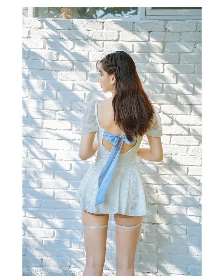 White One-Piece Velvet Backless Swimwear for Women