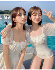 White One-Piece Velvet Backless Swimwear for Women