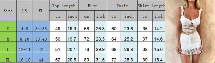 Women Summer 2 Piece Crochet Knit Camisole & Skirt Outfits