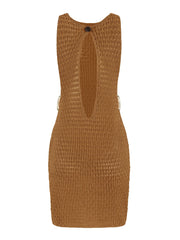 Neck Cut Out Circle Decoration Slim Beach Knit Mini Dress Women
