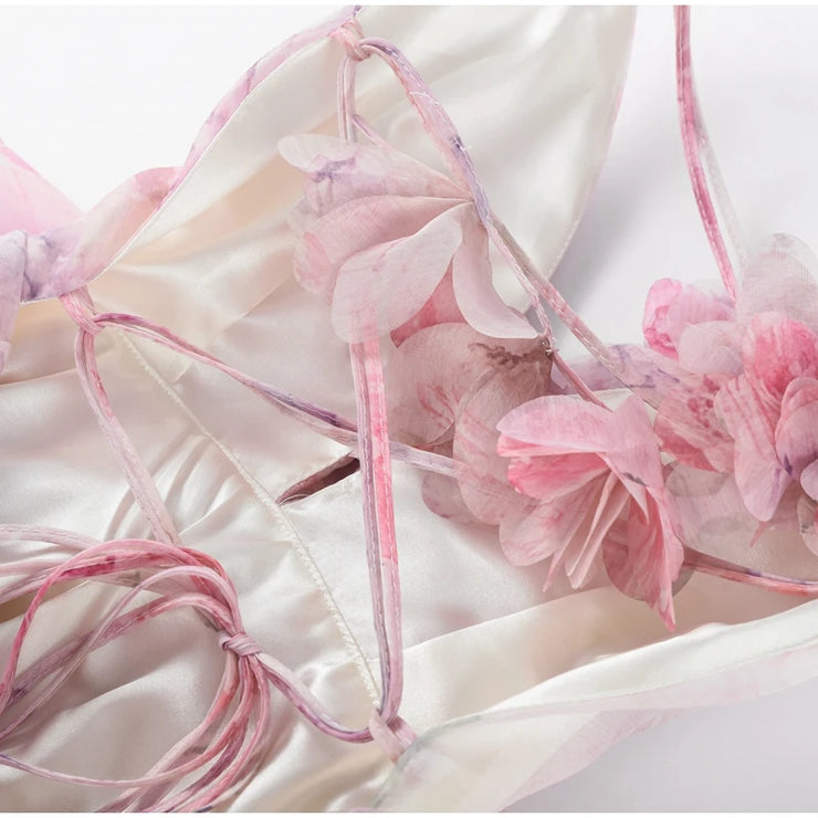 Petal Mirage Open-Back Ruffle Dress