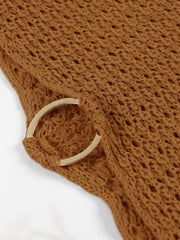 Neck Cut Out Circle Decoration Slim Beach Knit Mini Dress Women