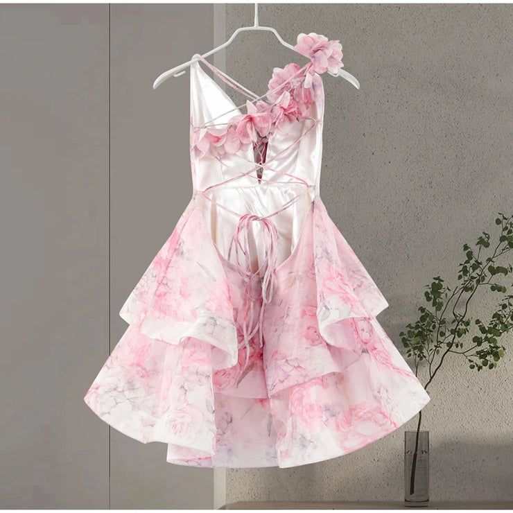 Petal Mirage Open-Back Ruffle Dress