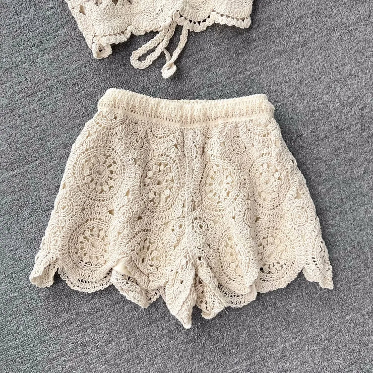 Two Piece Sets Women Summer Knit Camisole Elastic Waist Shorts