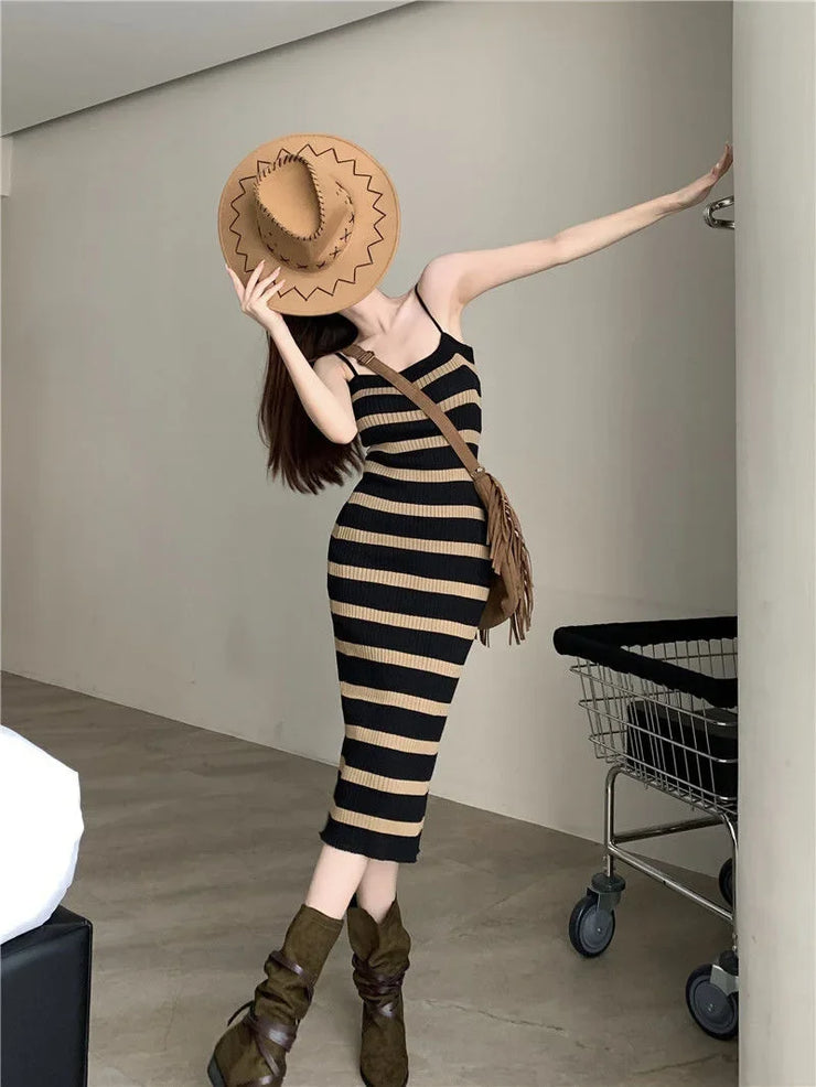 Chic Slim Fit Striped Wrap Dress