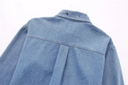 Crystal-Dew Embellished Cropped Denim Shirt