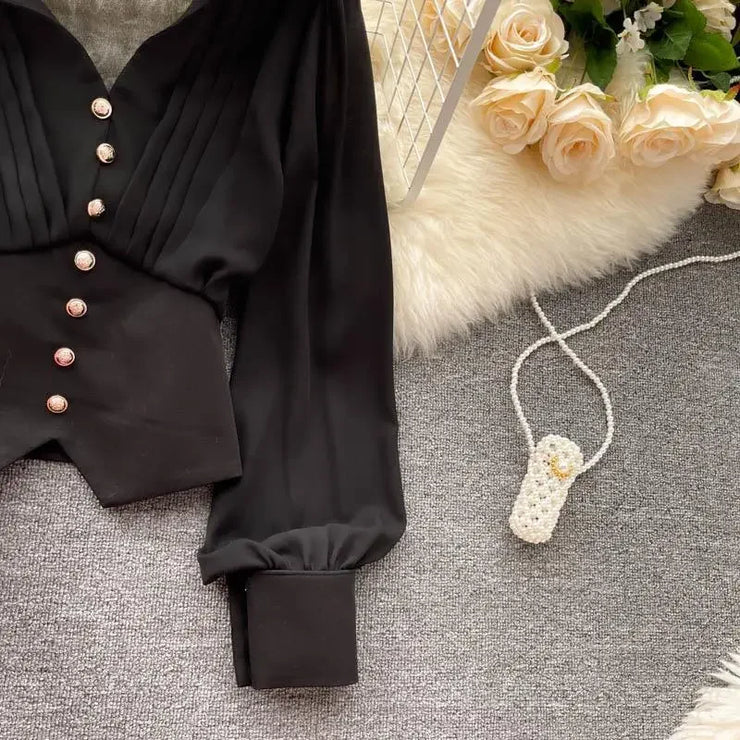 Sculpted Elegance Puff-Sleeve Blouse