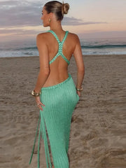 Bold Elegance – Turquoise Knit Backless Mermaid Dress
