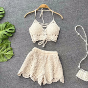 Two Piece Sets Women Summer Knit Camisole Elastic Waist Shorts