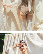 White One-Piece Velvet Backless Swimwear for Women