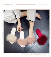 Ladies Flat Slippers with Fur