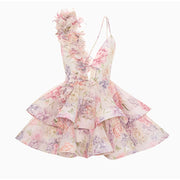 Petal Mirage Open-Back Ruffle Dress