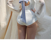 White One-Piece Velvet Backless Swimwear for Women