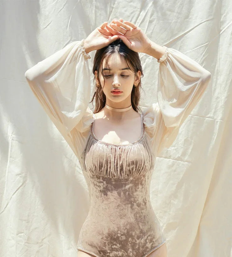 White One-Piece Velvet Backless Swimwear for Women